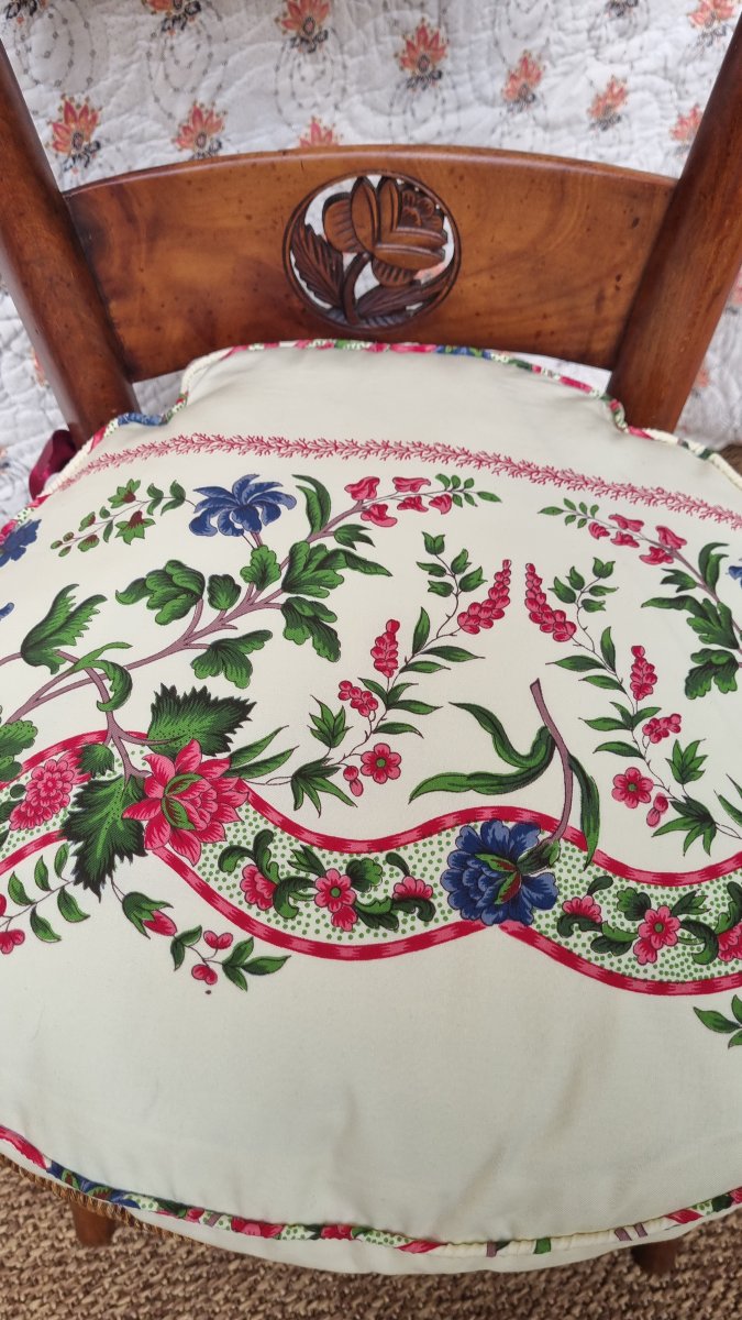 Set Of 6 Woven-seat Chairs From The Directoire Period, Late 18th Century, Provence, With Braquenie Cushions-photo-3