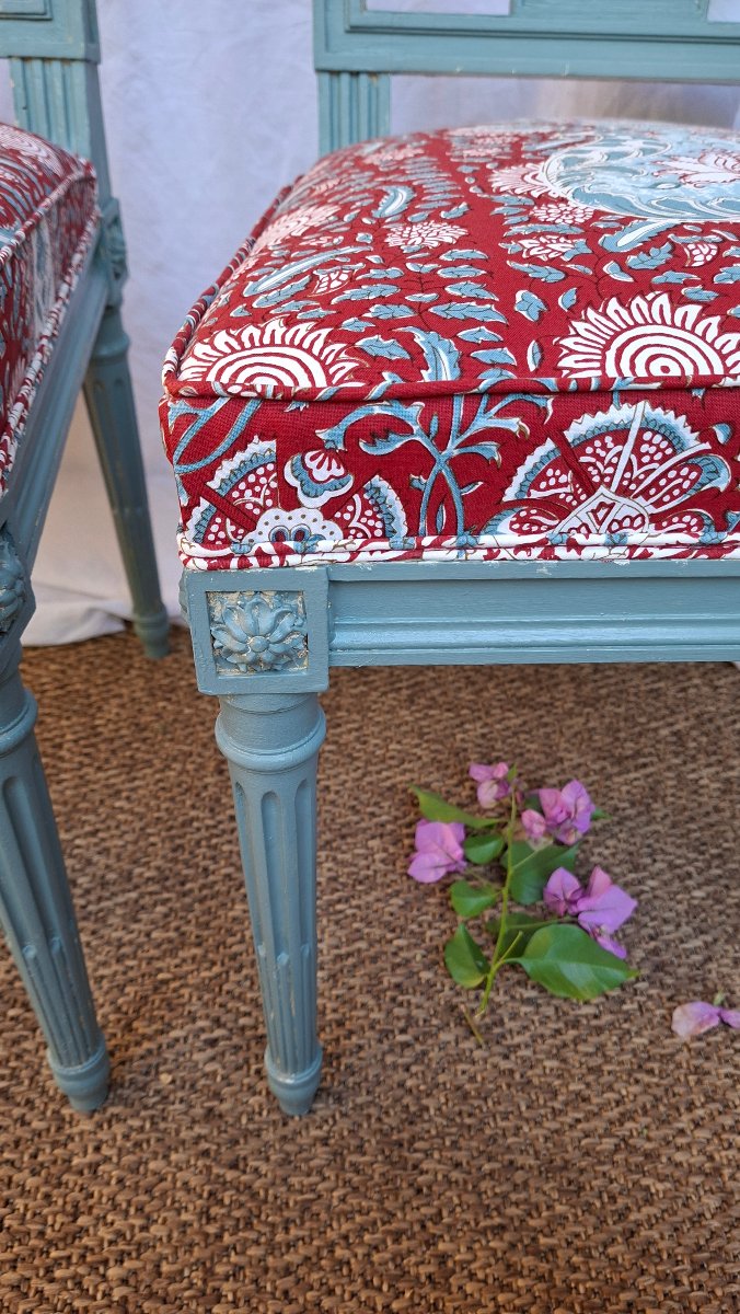 PAIRE DE CHAISES LYRE STYLE LOUIS XVI TISSU BRAQUENIÉ -photo-3