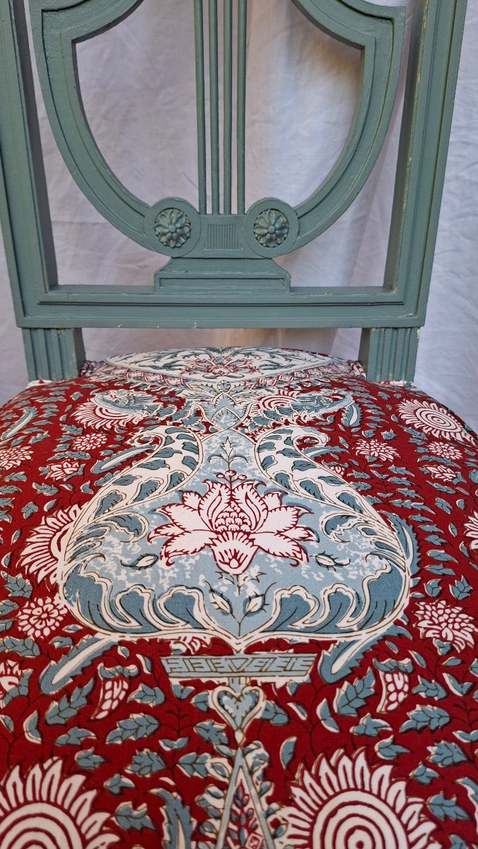 PAIRE DE CHAISES LYRE STYLE LOUIS XVI TISSU BRAQUENIÉ -photo-4