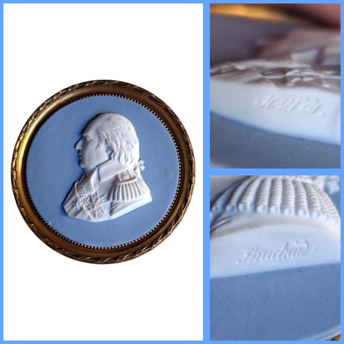 BISCUIT DE SEVRES PAR BRACHARD PROFIL EN BUSTE DE LOUIS XVIII ROI MEDAILLON 