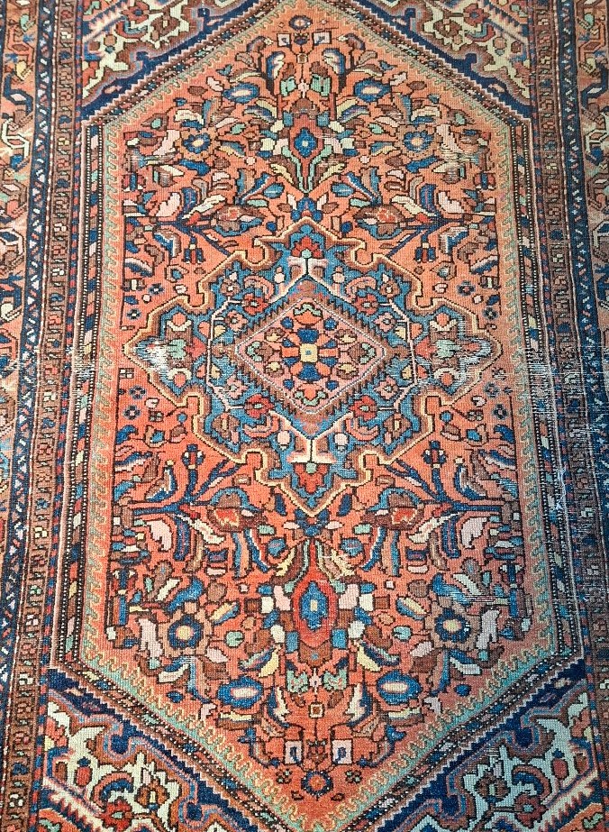 ANCIEN TAPIS FAIT MAIN PERSAN D'ORIENT IRAN HAMADAN 205 CM X 136 CM-photo-2