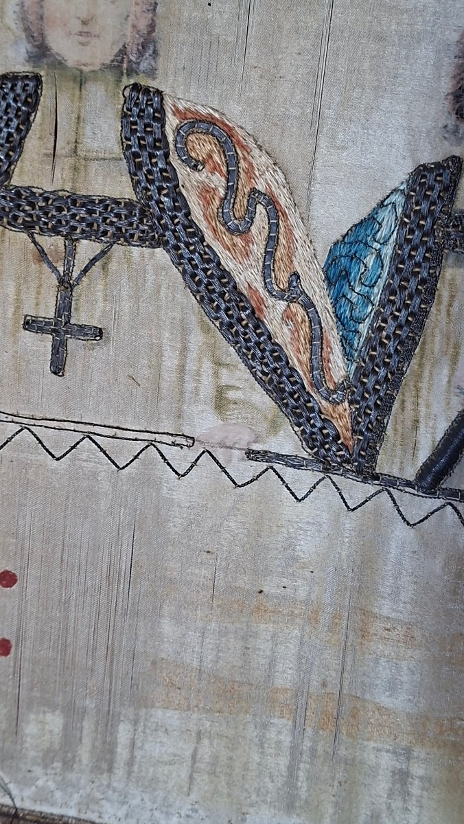 Large Embroidered Panel Depicting The Holy Shroud Of Besançon – 18th Century – Large Format (87 Cm X 52 -photo-3
