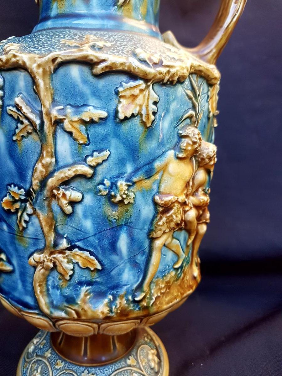 AIGUIÈRE   RE COUVERTE EN BARBOTINE NAPOLEON III MAJOLICA-photo-1