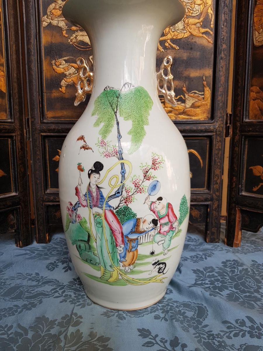 Vase Chinois Chine Fin XIXe Porcelaine hauteur 44 cm-photo-2