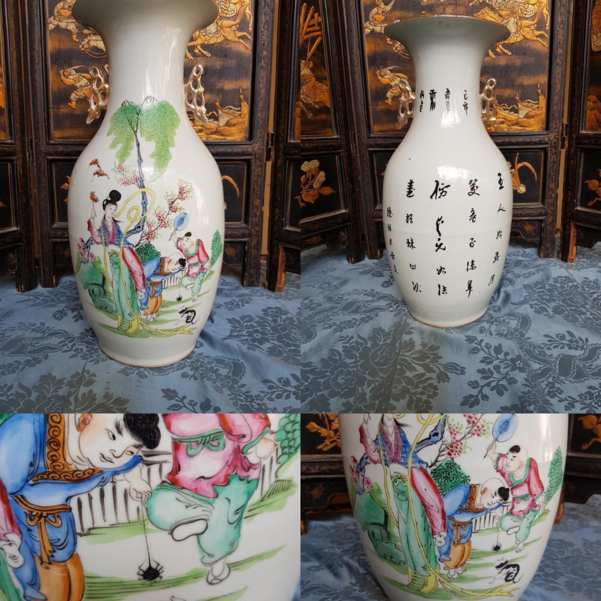 Vase Chinois Chine Fin XIXe Porcelaine hauteur 44 cm