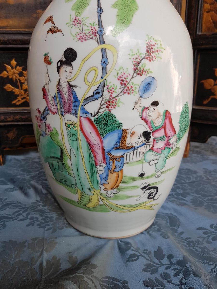 Vase Chinois Chine Fin XIXe Porcelaine hauteur 44 cm-photo-1