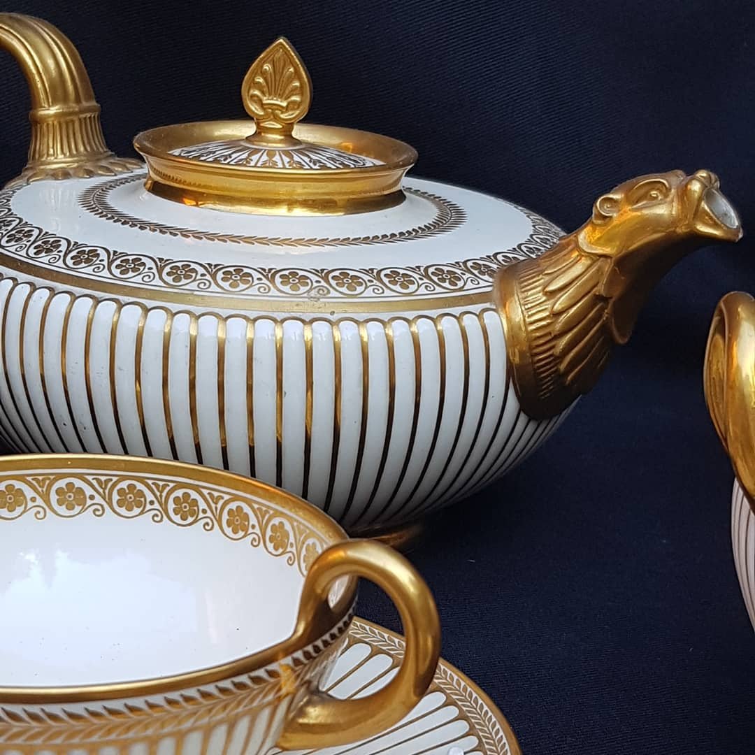 Porcelain Dresses Of Tea Service Charles X Empire DorÉ Sevres-photo-2