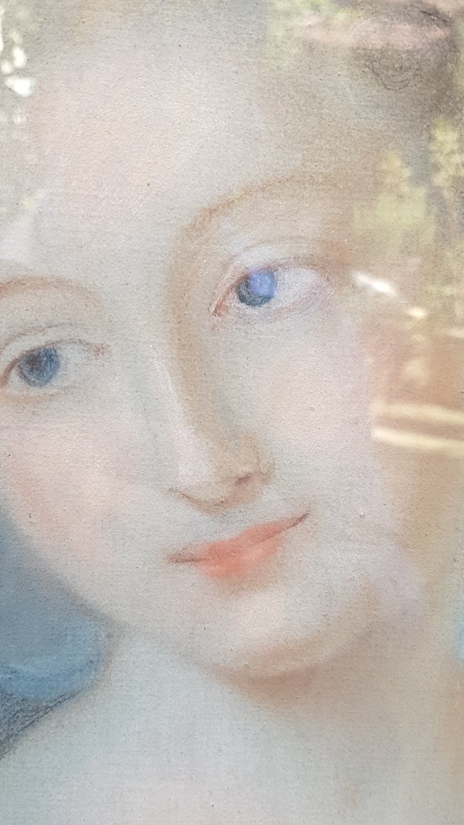 Portrait Of Woman In Pastel 18th Century Louis XV-photo-2