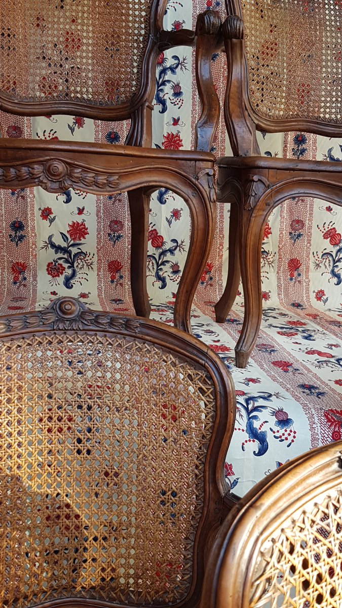 5 FAUTEUILS CANNÉS LYON XVIIIe FRANÇOIS CANOT NOGARET LOUIS XV-photo-3