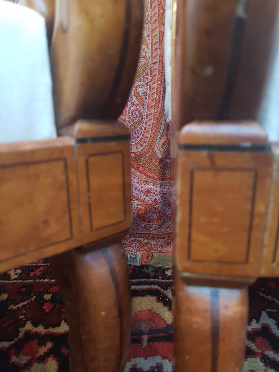 PAIRE DE FAUTEUILS GONDOLES ÉPOQUE CHARLES X ÉRABLE MOUCHETÉ BOIS CLAIR-photo-4