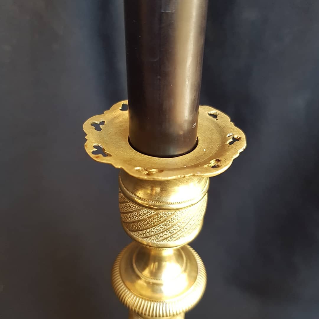 Pair Of Gold Bronze Candle Holders Empire Period Early XIX-photo-3