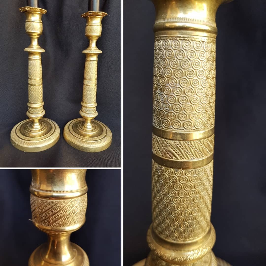 Pair Of Gold Bronze Candle Holders Empire Period Early XIX