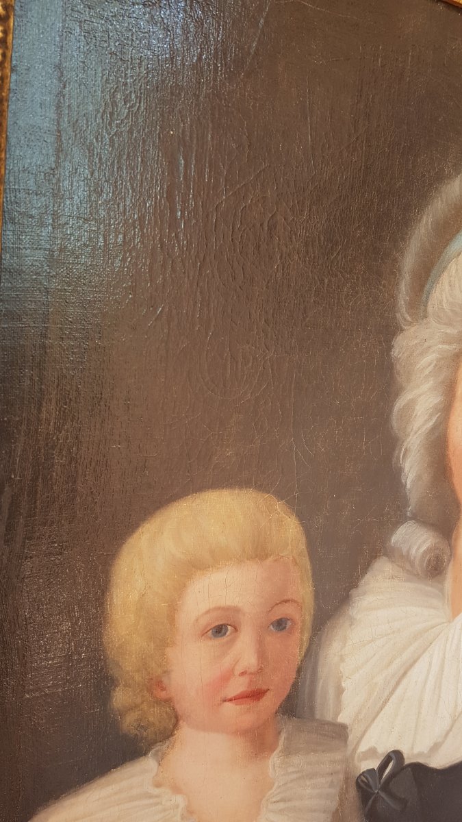 GRAND PORTRAIT ÉPOQUE XVIIIe LOUIS XVI FEMME ET ENFANT-photo-3