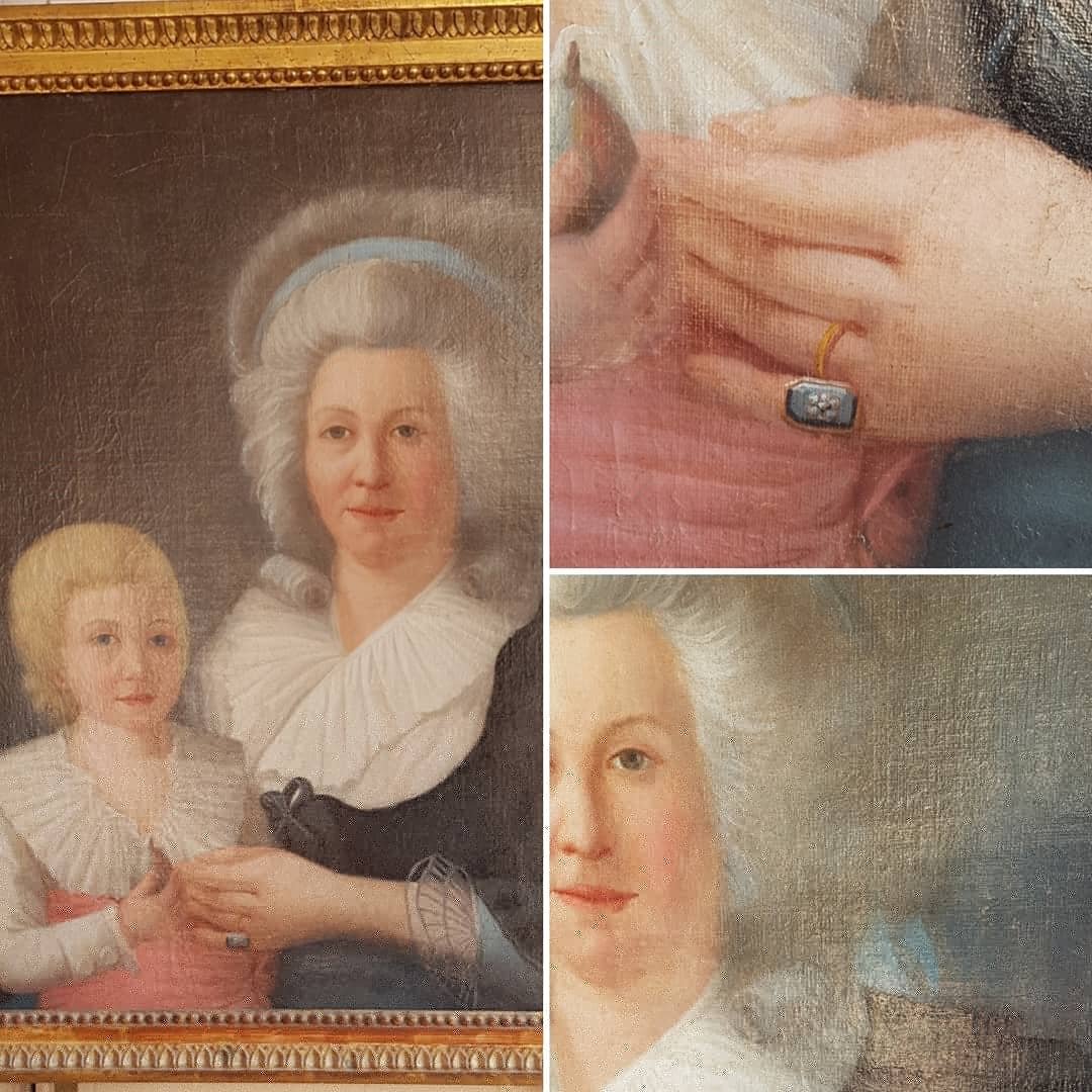 GRAND PORTRAIT ÉPOQUE XVIIIe LOUIS XVI FEMME ET ENFANT