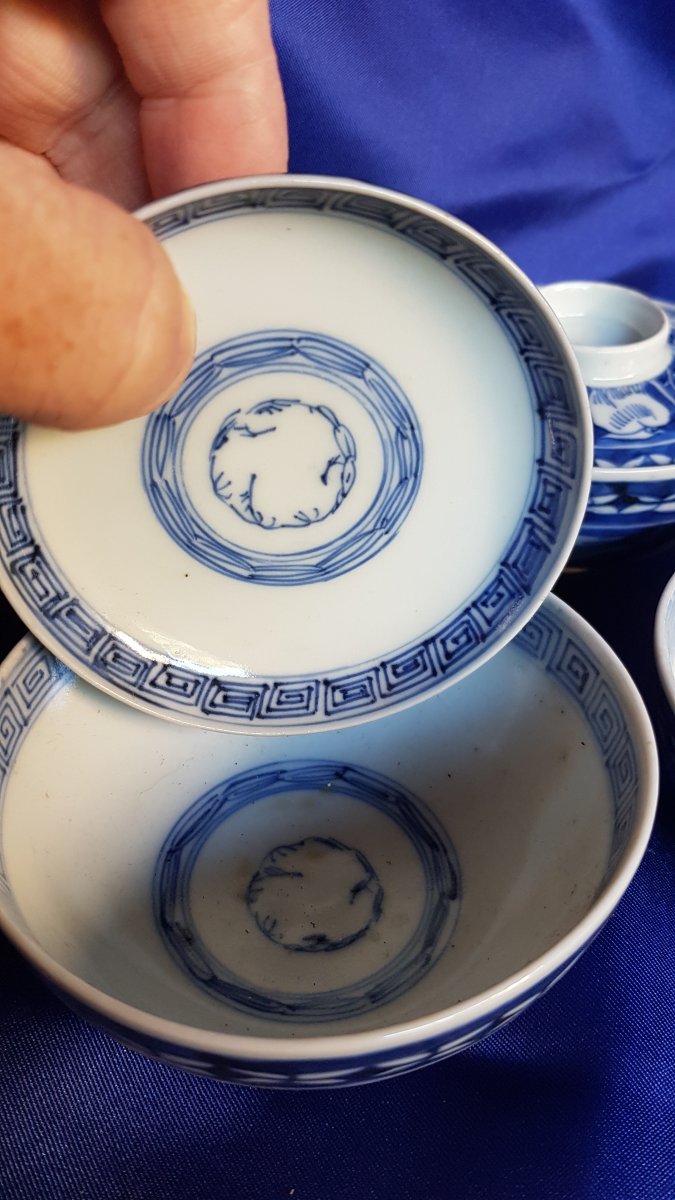 6 Pots Covered Porcelain Tea Cup Blue Hue China XIXth-photo-4