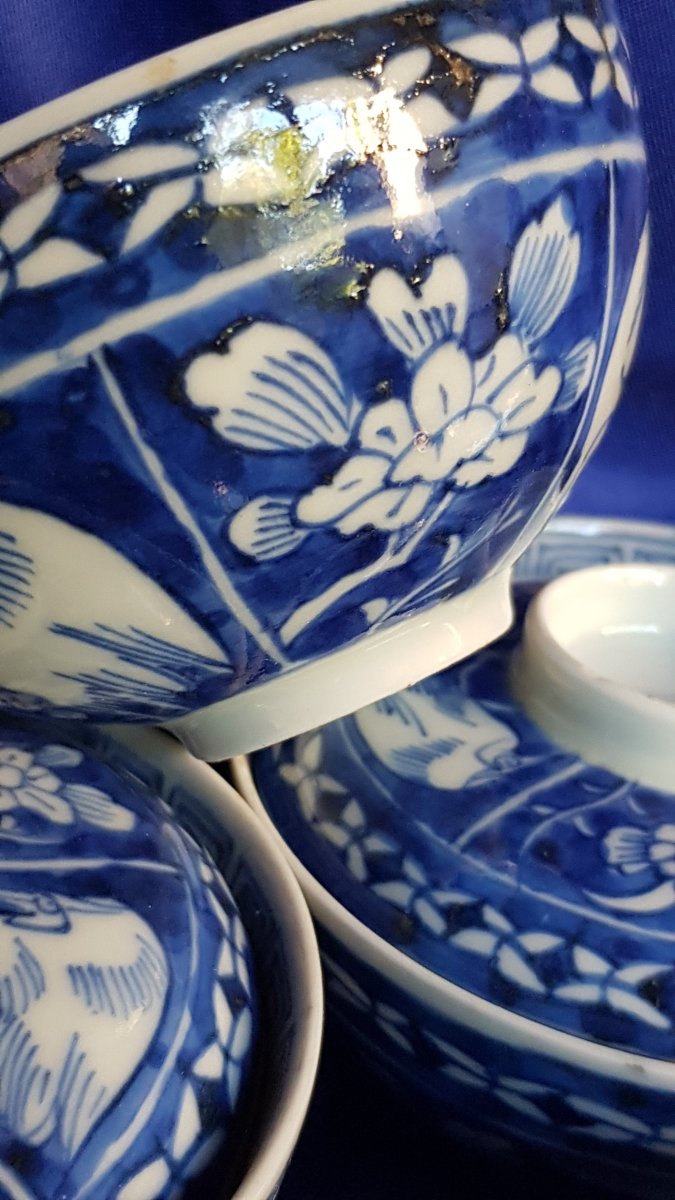 6 Pots Covered Porcelain Tea Cup Blue Hue China XIXth-photo-1