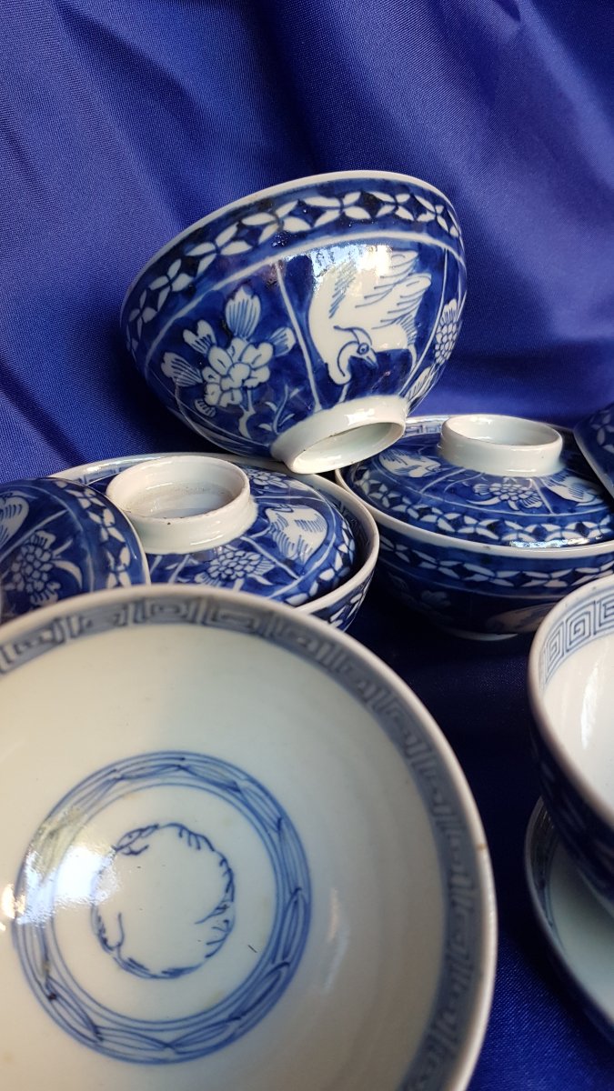 6 Pots Covered Porcelain Tea Cup Blue Hue China XIXth-photo-3