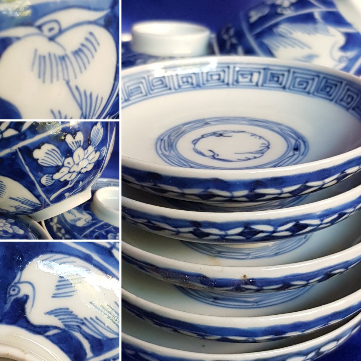 6 Pots Covered Porcelain Tea Cup Blue Hue China XIXth-photo-6