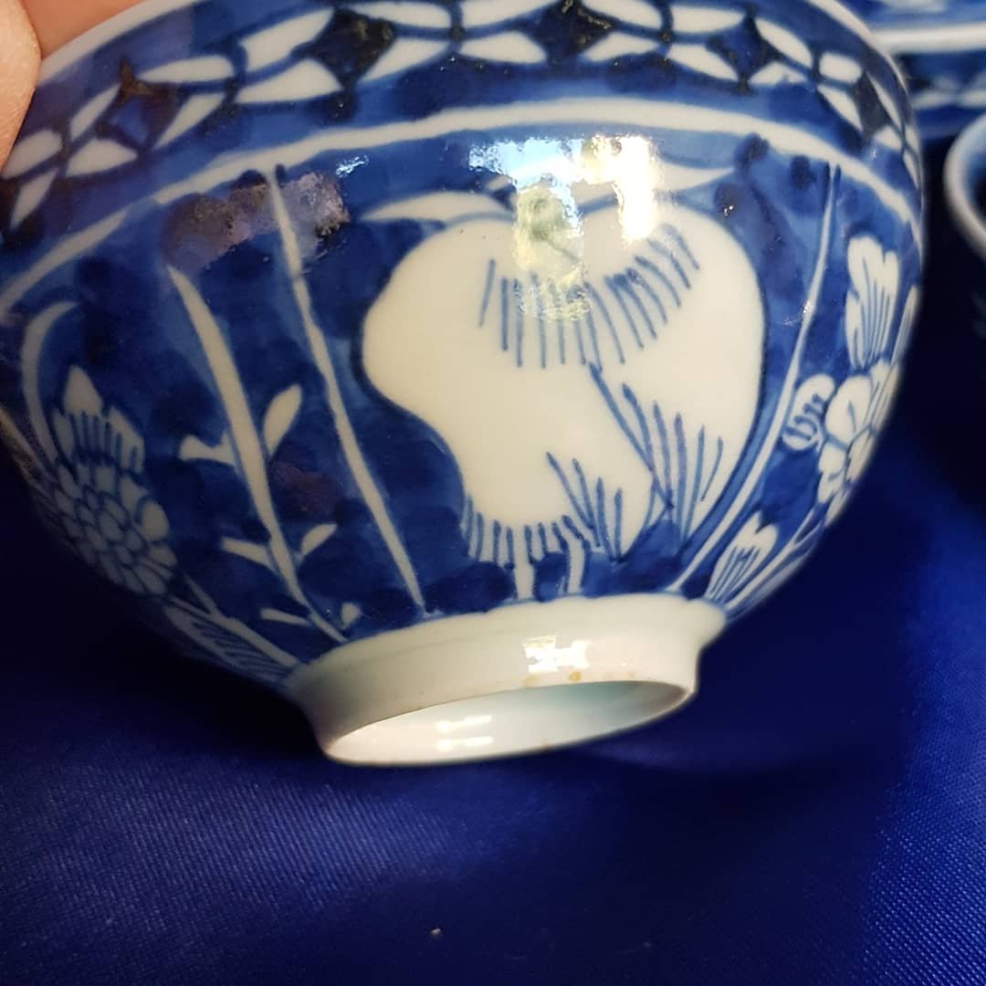6 Pots Covered Porcelain Tea Cup Blue Hue China XIXth-photo-7