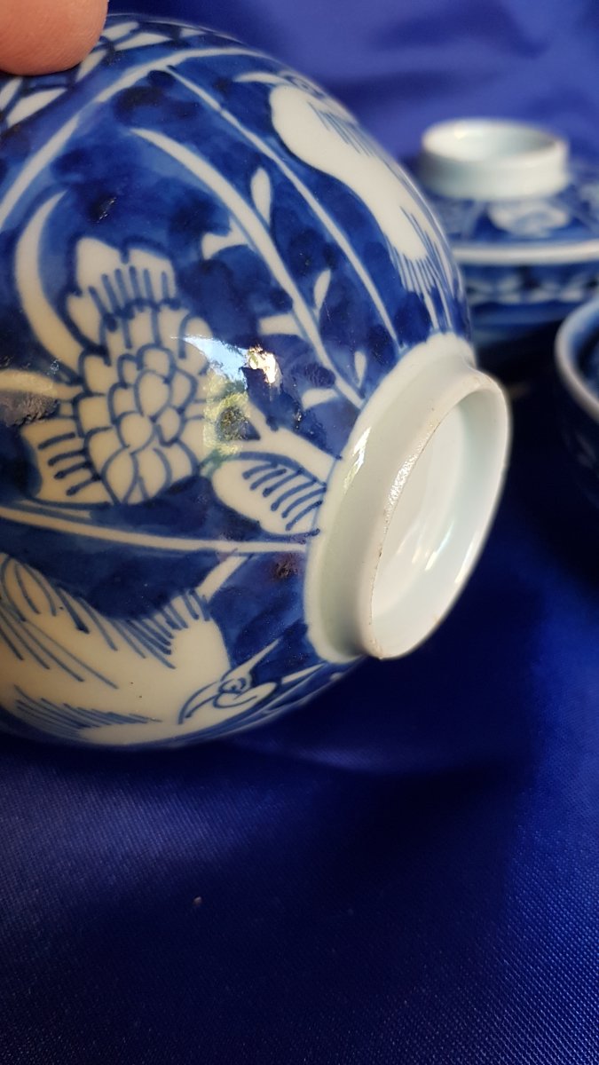 6 Pots Covered Porcelain Tea Cup Blue Hue China XIXth-photo-8