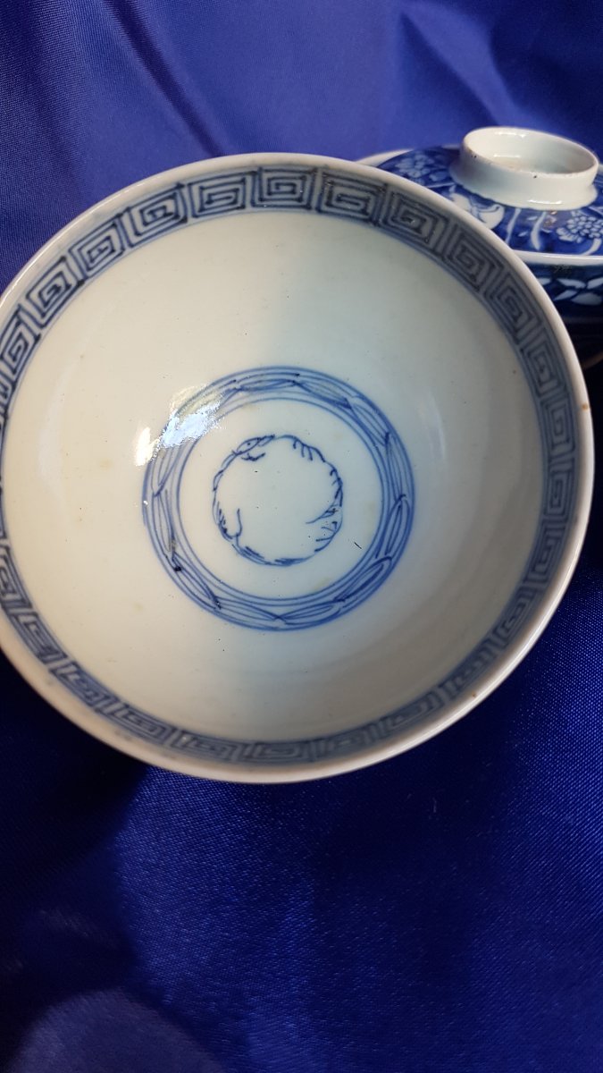6 Pots Covered Porcelain Tea Cup Blue Hue China XIXth-photo-5