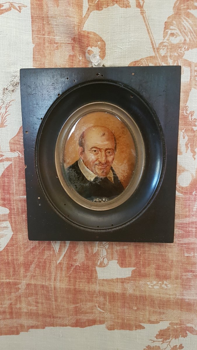 Miniature Portrait Fixed In Glass Early XIX-photo-1