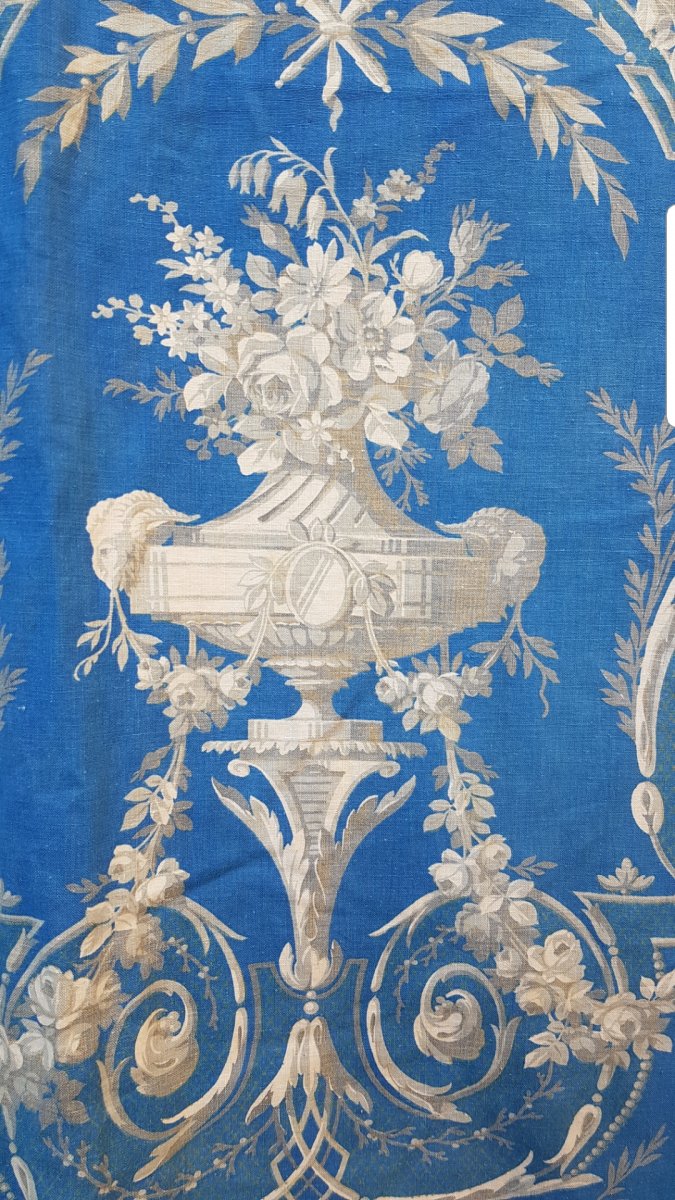 TENTURE RIDEAUX STYLE LOUIS XVI NAPOLÉON III 298 X 265 GRISAILLE TEXTILES ANCIENS XIXe-photo-3