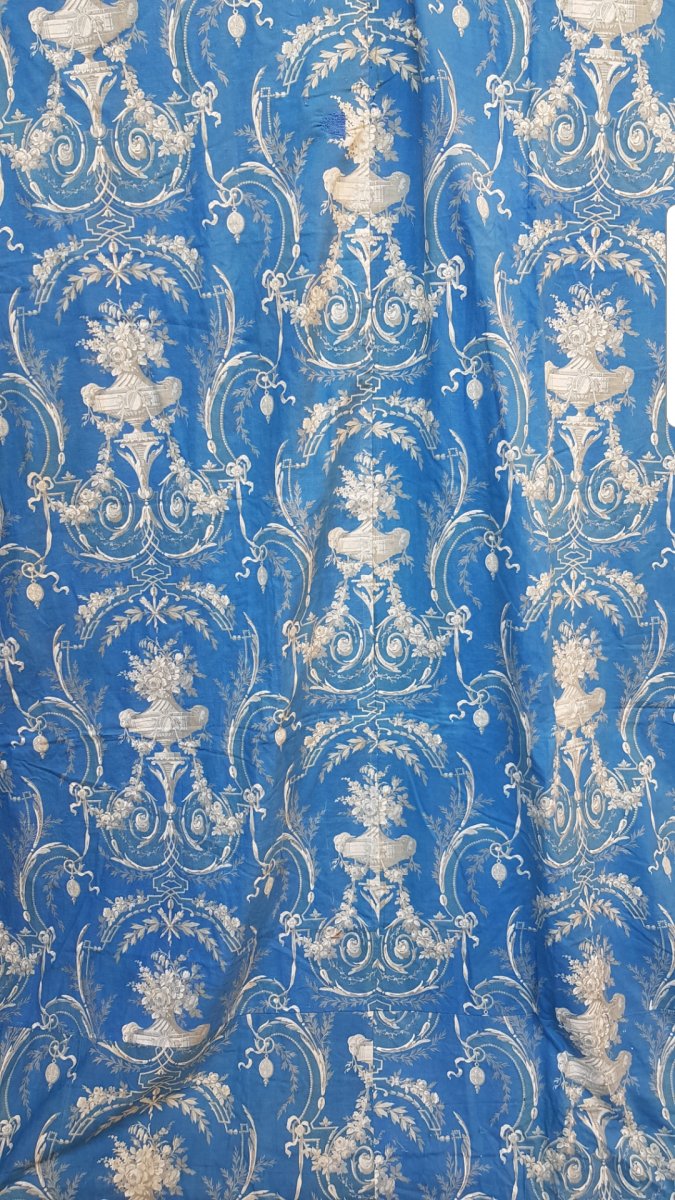 TENTURE RIDEAUX STYLE LOUIS XVI NAPOLÉON III 298 X 265 GRISAILLE TEXTILES ANCIENS XIXe-photo-4