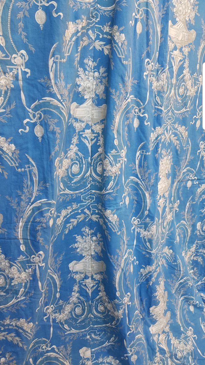 TENTURE RIDEAUX STYLE LOUIS XVI NAPOLÉON III 298 X 265 GRISAILLE TEXTILES ANCIENS XIXe-photo-3