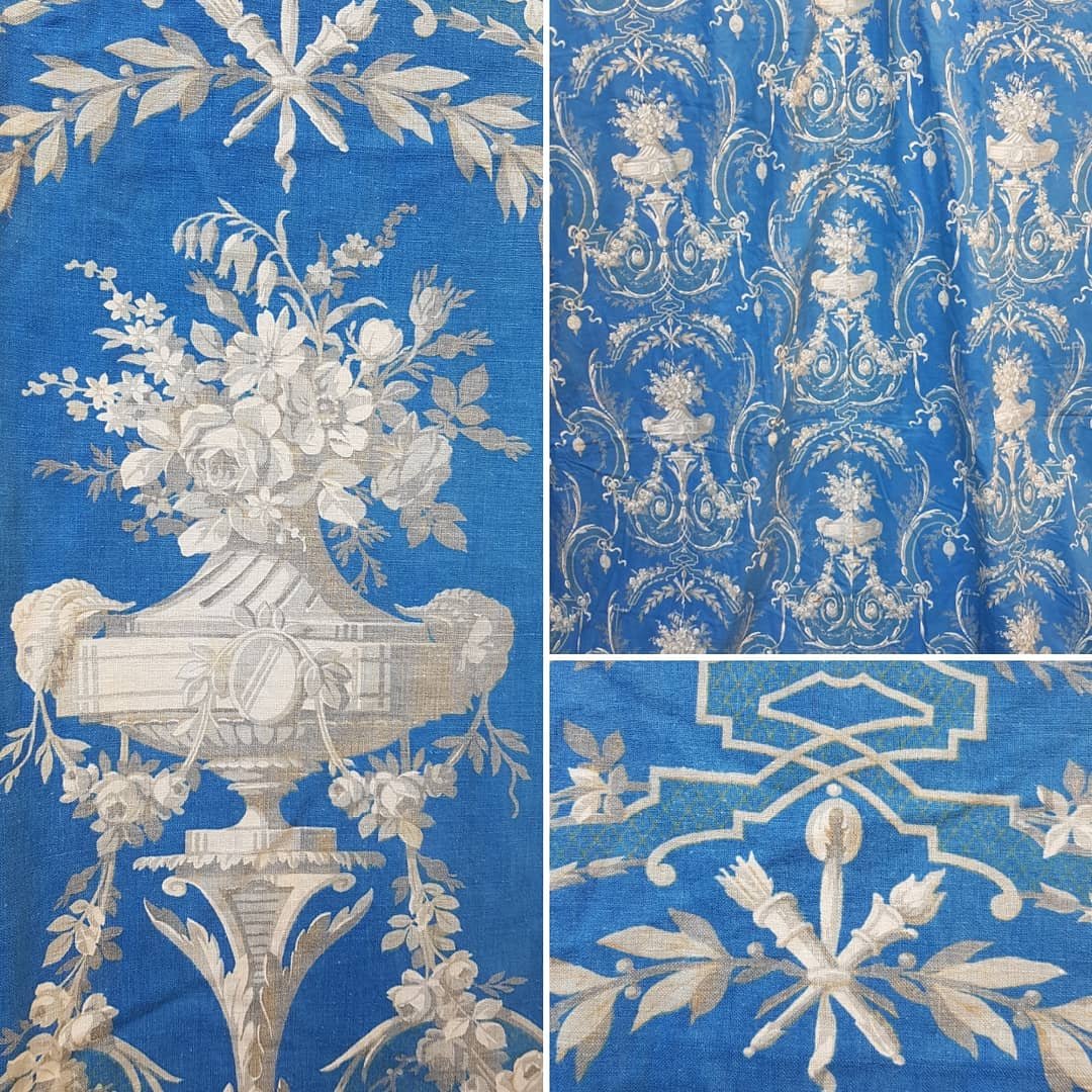 TENTURE RIDEAUX STYLE LOUIS XVI NAPOLÉON III 298 X 265 GRISAILLE TEXTILES ANCIENS XIXe