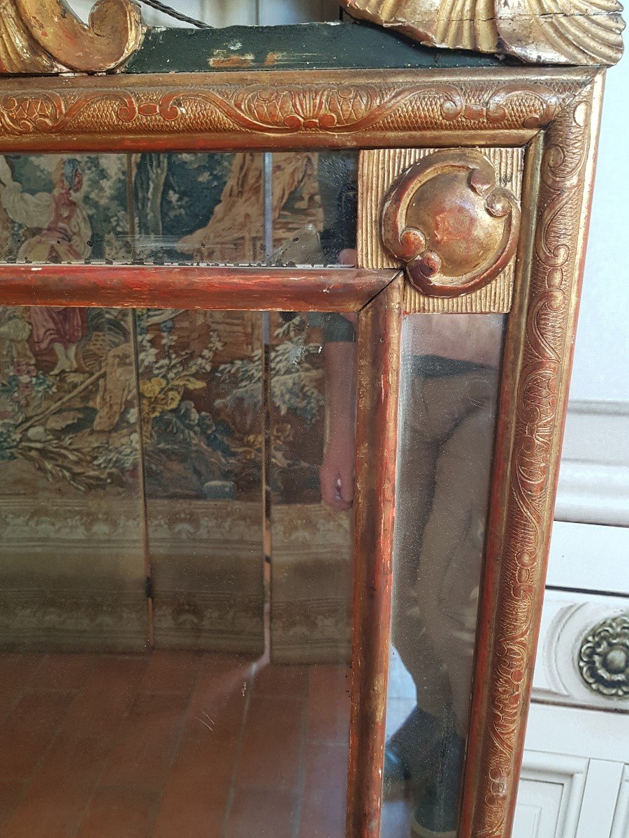 Golden Wood Parclosed Mirror Louis XV Regency Period XVIIIth-photo-2