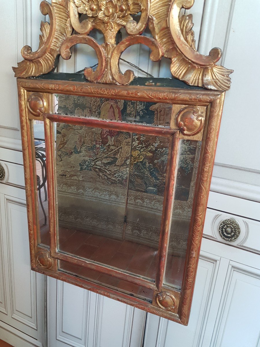 Golden Wood Parclosed Mirror Louis XV Regency Period XVIIIth-photo-3