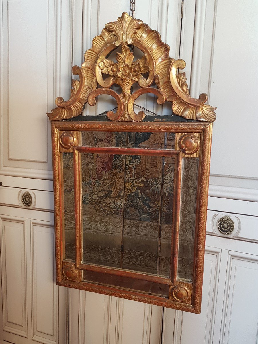 Golden Wood Parclosed Mirror Louis XV Regency Period XVIIIth-photo-7