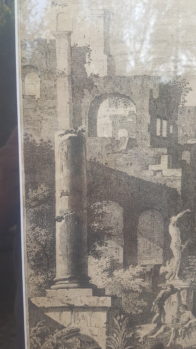 Caprice Architectural Ruins Engraving Circa 1740 Marco Ricci J. Wagner-photo-2