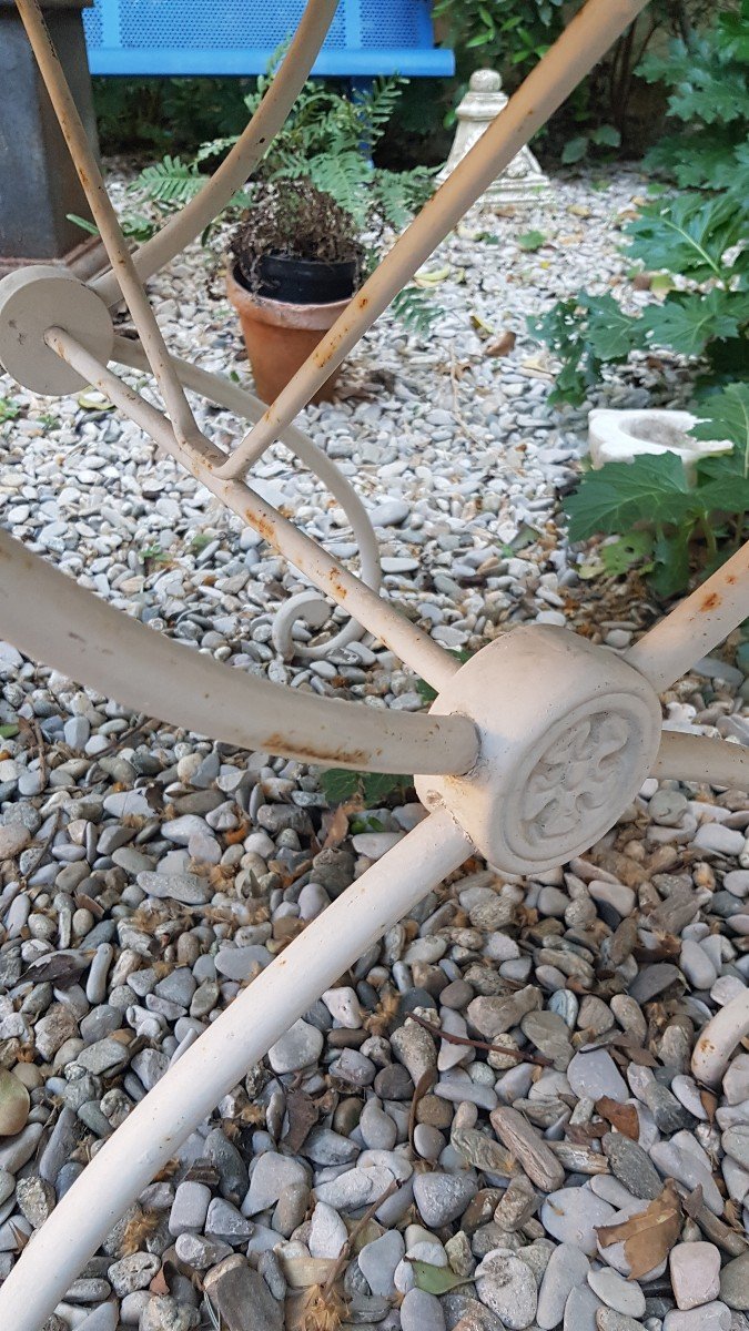 Charles X Gueridon Garden Table XIXth Wrought Iron And Marble-photo-4