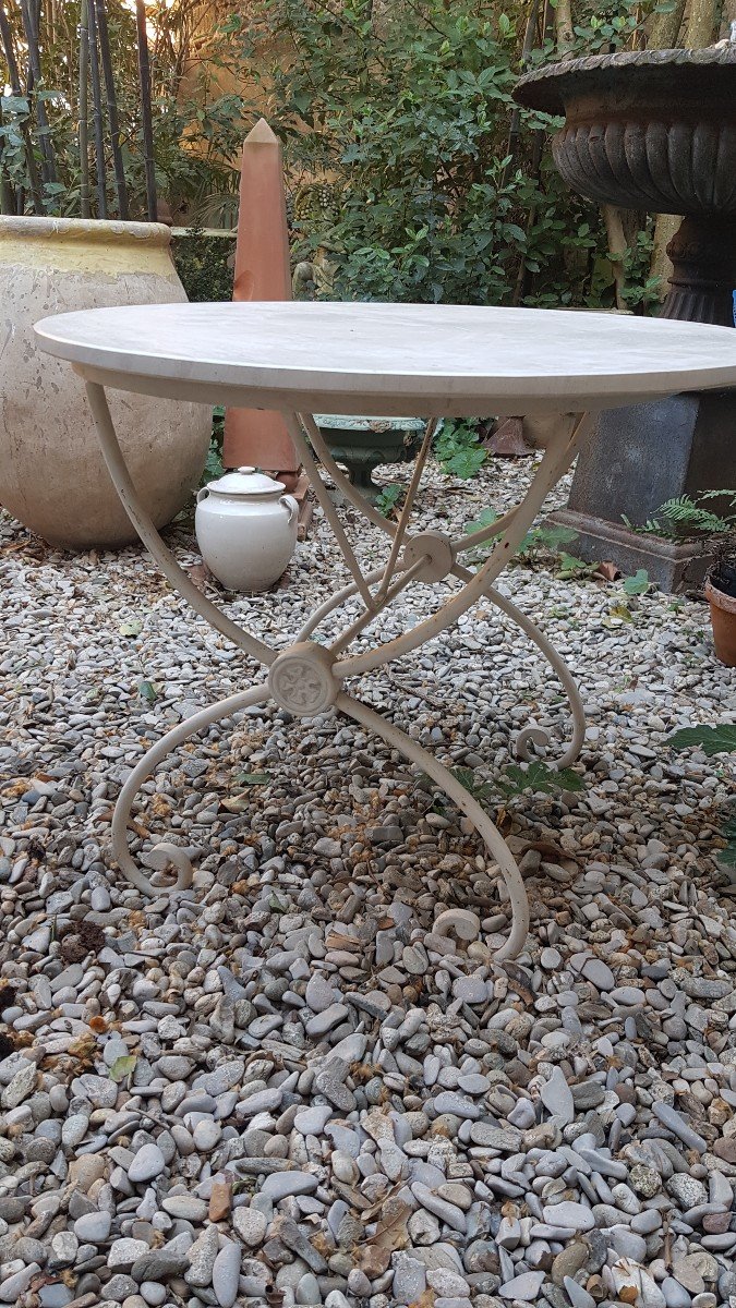 Charles X Gueridon Garden Table XIXth Wrought Iron And Marble