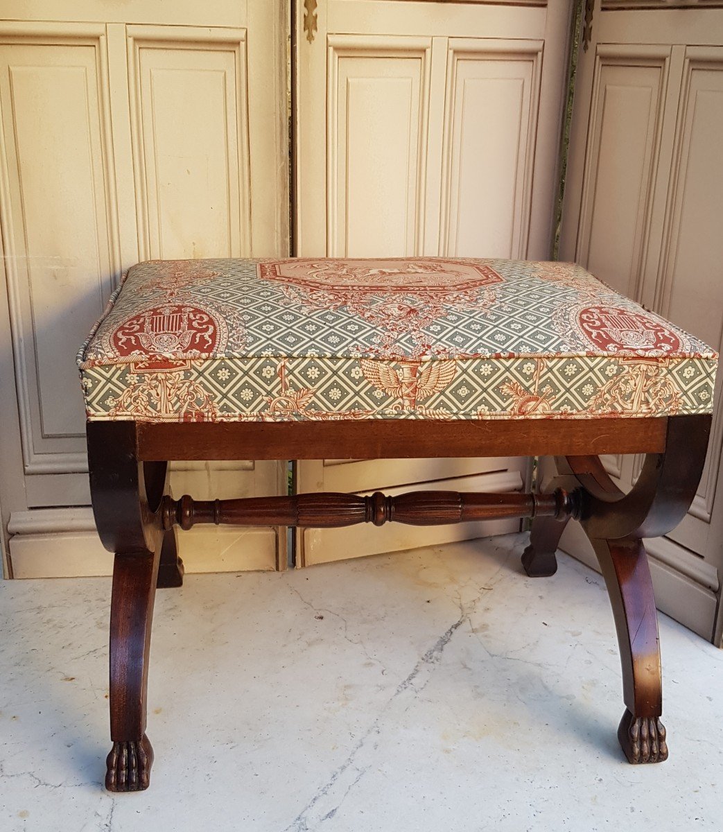 Large Curulated Stool Empire Style Mahogany Sofa End Side Table-photo-2