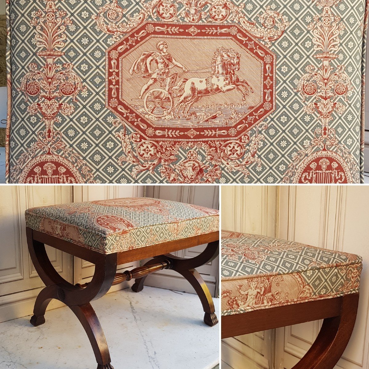 Large Curulated Stool Empire Style Mahogany Sofa End Side Table