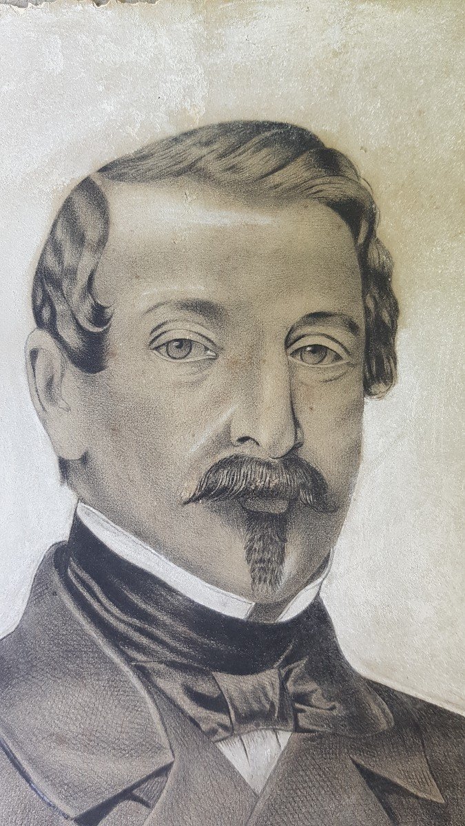 PORTRAIT DE NAPOLÉON III DESSIN CRAYON PASTEL ÉPOQUE NAPOLÉON III-photo-2