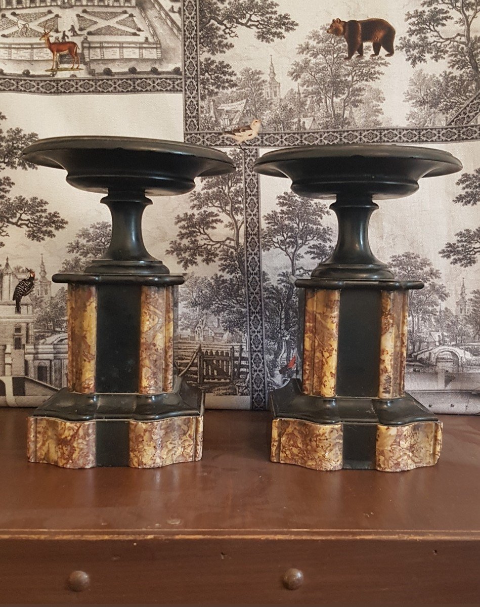 Pair Cassolets Napoleon III Marble Empty Pocket Luggage Pocket