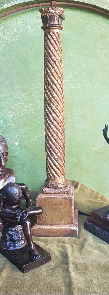 COLONNE TORSE EN BOIS DORÉ XVIIe XVIIIe -photo-1