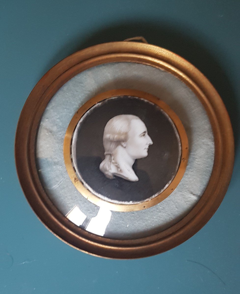 Miniature Man On Porcelain Late XVIII Grisaille Profile-photo-3