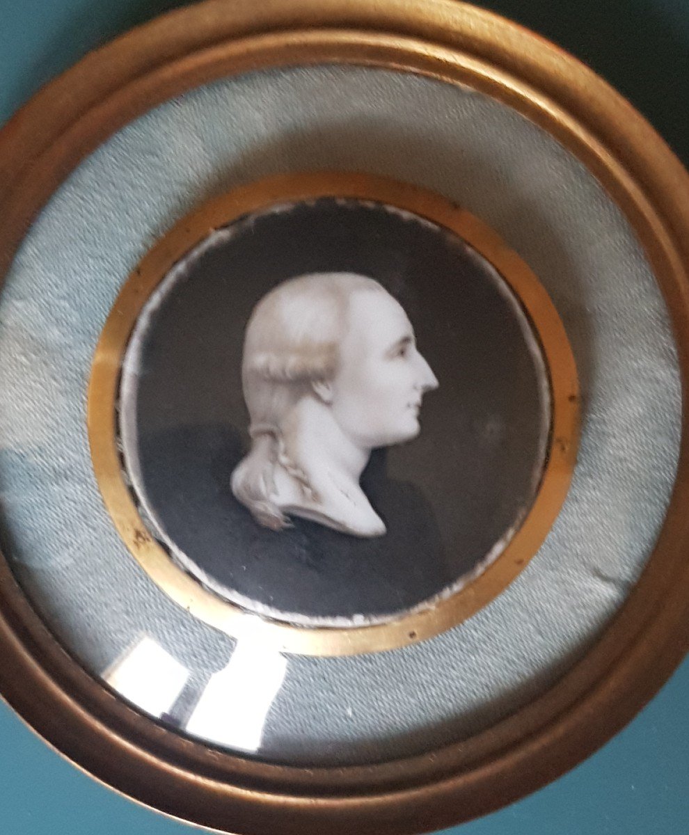 Miniature Man On Porcelain Late XVIII Grisaille Profile-photo-2