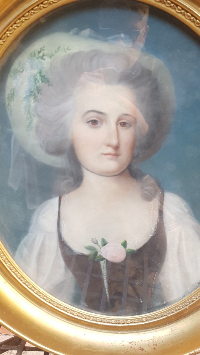 PORTRAIT  DE FEMME AU PASTEL XVIIIe  ALPHONSE GIROUX CADRE LOUIS XVI-photo-2