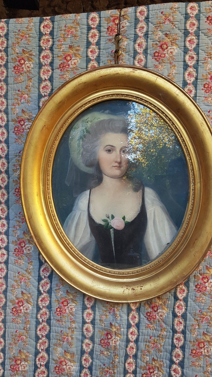 PORTRAIT  DE FEMME AU PASTEL XVIIIe  ALPHONSE GIROUX CADRE LOUIS XVI-photo-1