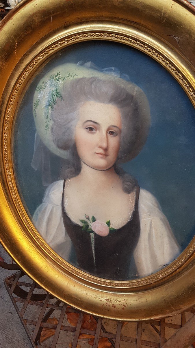 PORTRAIT  DE FEMME AU PASTEL XVIIIe  ALPHONSE GIROUX CADRE LOUIS XVI