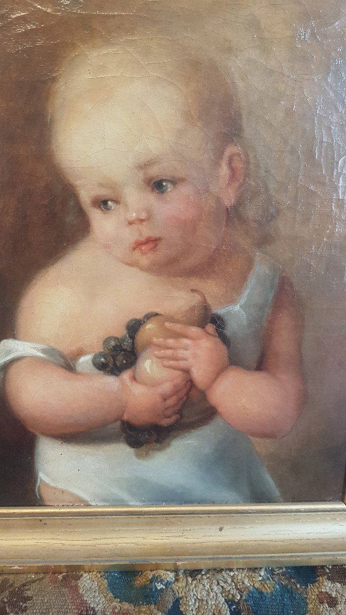 Portrait Of A Child Early XIXth Oil On Canvas-photo-3