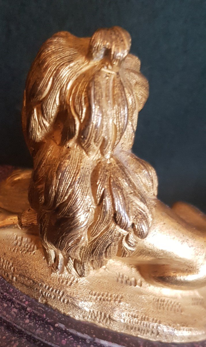 Golden Bronze Dog On Base Napoleon III Animalier-photo-3