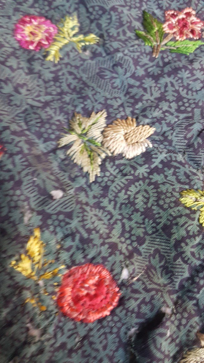 TAPIS DE TABLE TOILE DE  JOUY ALSACE PROVENCE BRODERIE BONNES HERBES RAMONEUR FIN XVIIIe FICHU-photo-2