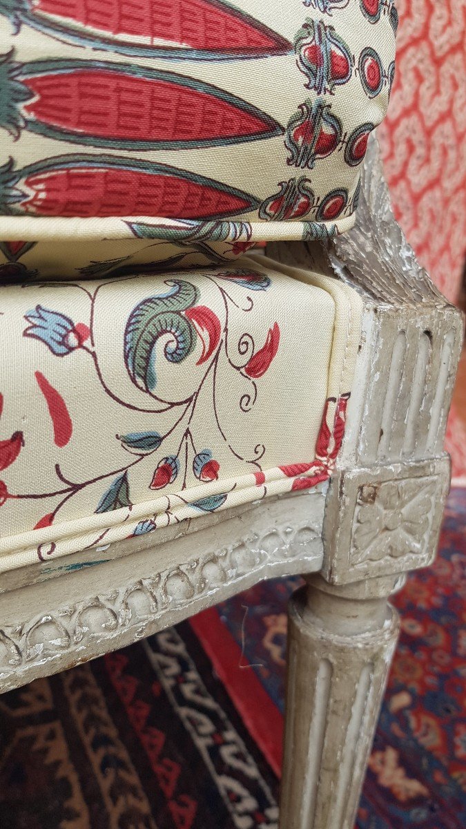 PETIT CANAPÉ BANQUETTE STYLE LOUIS XVI BRAQUENIÉ XIXe 110 cm-photo-1